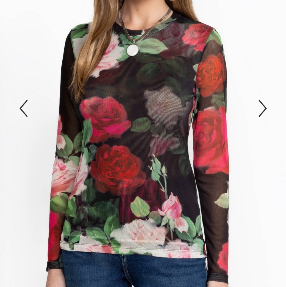 NWT Jade By Johnny Was Natalie Long Sleeve Mesh Top. XS